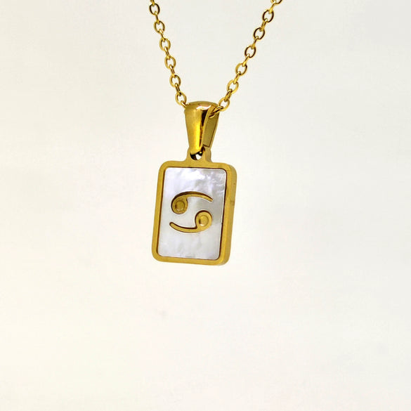 Simple Titanium Steel Constellation Square Shell Pendant Necklace Jewelry