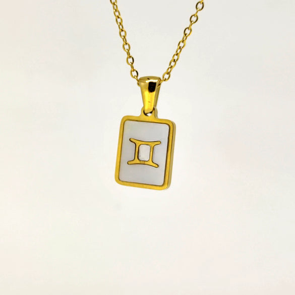 Simple Titanium Steel Constellation Square Shell Pendant Necklace Jewelry