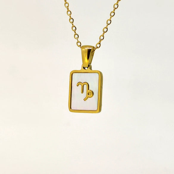 Simple Titanium Steel Constellation Square Shell Pendant Necklace Jewelry