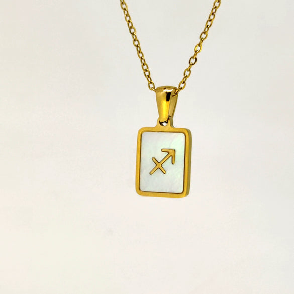 Simple Titanium Steel Constellation Square Shell Pendant Necklace Jewelry
