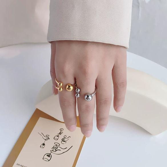 Simple Titanium Steel Geometric Open Ring With Steel Ball Detail Fashion Jewelry For Women And Couples Electroplated High End Style