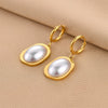 Simple Titanium Steel Handmade Earrings With Shell Beads Geometric Pattern 18K Gold Plated