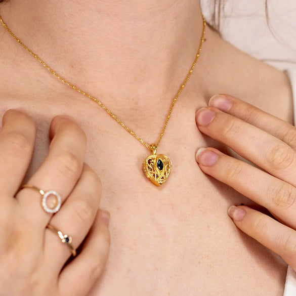 Simple Titanium Steel Heart Openable Photo Album Necklace Electroplated With 18K Real Gold