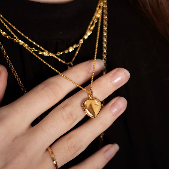 Simple Titanium Steel Heart Openable Photo Album Necklace Electroplated With 18K Real Gold