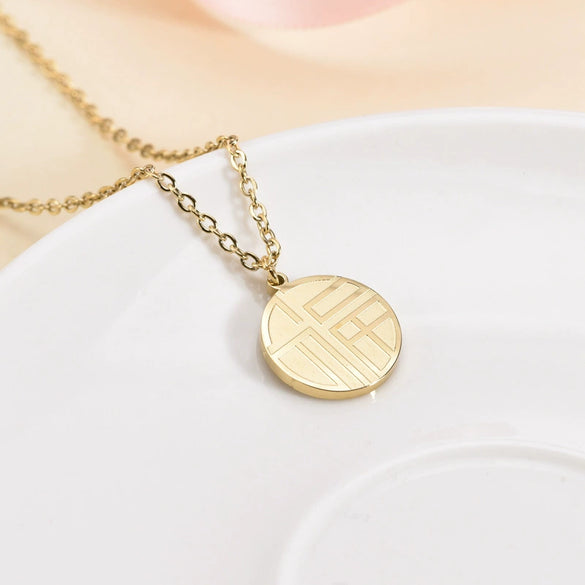 Simple Titanium Steel Letter Pendant Necklace And Earrings Set With Round Charm And Box Chain For Women