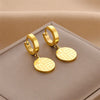 Simple Titanium Steel Letter Pendant Necklace And Earrings Set With Round Charm And Box Chain For Women