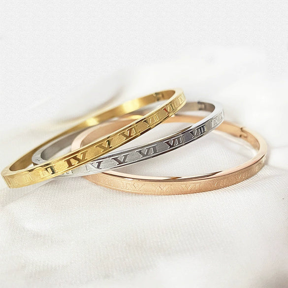 Simple Titanium Steel Open Cuff Bracelet For Women With Roman Numeral Electroplated Design Fashion Versatile Non Fading Jewelry