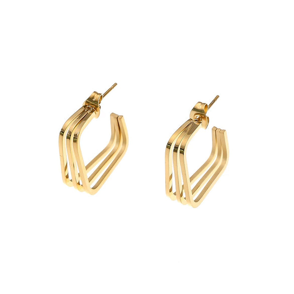 Simple Titanium Steel Square Ring Earrings For Female With Geometric Design And High Grade 18K Golden Finish
