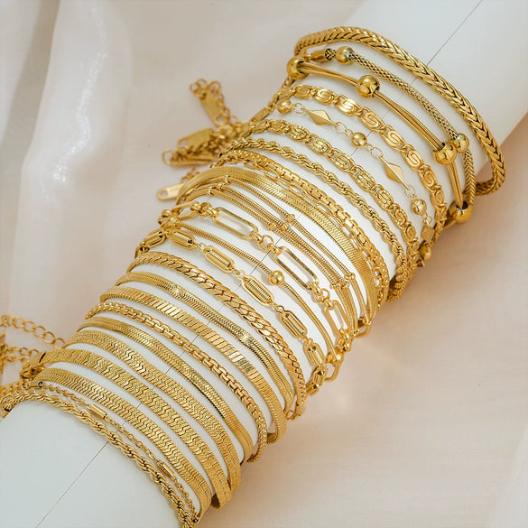 Simple Titanium Steel Unisex Bracelet With 18K Gold Plating Electroplating Treatment Minimalist Style