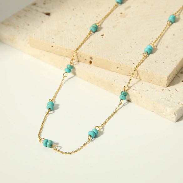 Simple Turquoise Women's Necklace In Light Luxury Niche Ins Style Stainless Steel With Pvdp Furnace Real Gold Treatment And Geometric Design
