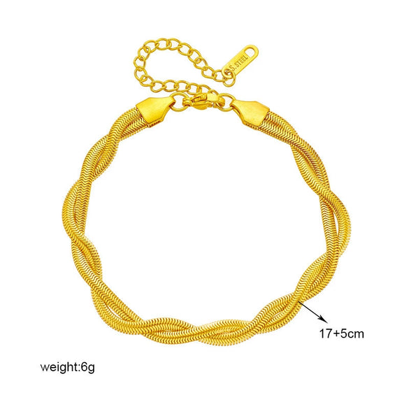 Simple Unisex Braided Twist Goldplated Titanium Steel Chain Jewelry Necklace Bracelet Set With Electroplating