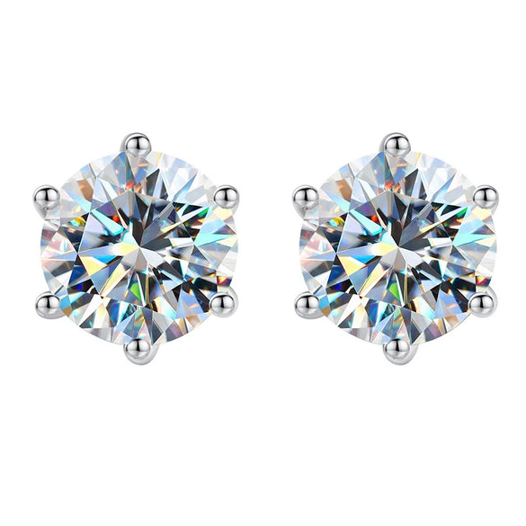 Simple Unisex Stud Earrings S925 Sterling Silver Geometric Design Electroplated With Moissanite And Classic Six Claw D Color Diamond