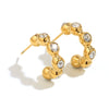 Simple Versatile Geometric Fashion Earrings For Women Stainless Steel 18K Gold Plated Round Bead Zircon Electroplated