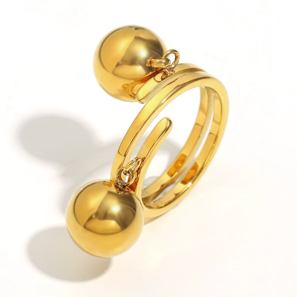 Simple Versatile Geometric Stainless Steel 18K Gold Plated Double Ball Ring Bracelet For Women