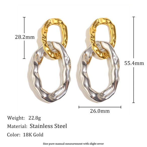 Simple Versatile Highend Commuter Hoop Earrings Stainless Steel 18K Gold Plated Hammered Geometric Pattern For Women