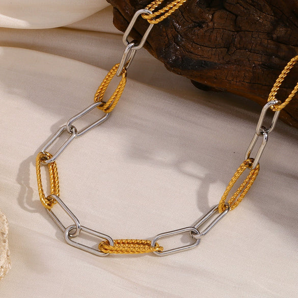 Simple Versatile Personality Women's Jewelry Stainless Steel Geometric Plated 18K Gold Electroplated Clip Twist Combination Chain