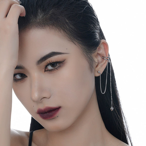 Simple Versatile S925 Sterling Silver Long Tassel Geometric Hollow Ear Clip For Women Electroplated