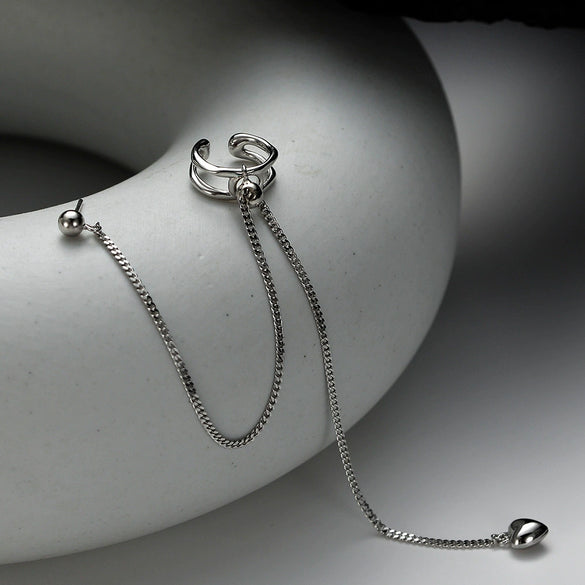 Simple Versatile S925 Sterling Silver Long Tassel Geometric Hollow Ear Clip For Women Electroplated