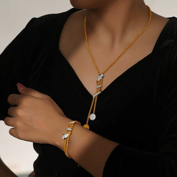 Simple Versatile Snake Shaped Titanium Steel Jewelry Set With Long Tassel And Electroplating For Women