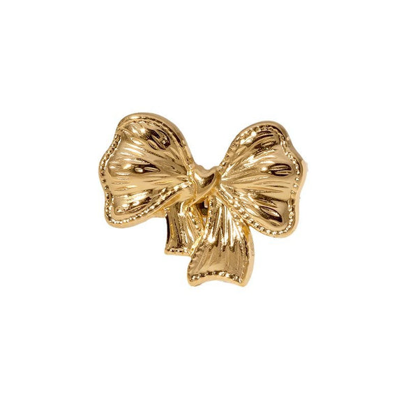 Simple Versatile Temperament Open Ring For Women Bow Tie Pattern Stainless Steel Ring With Electroplating Treatment
