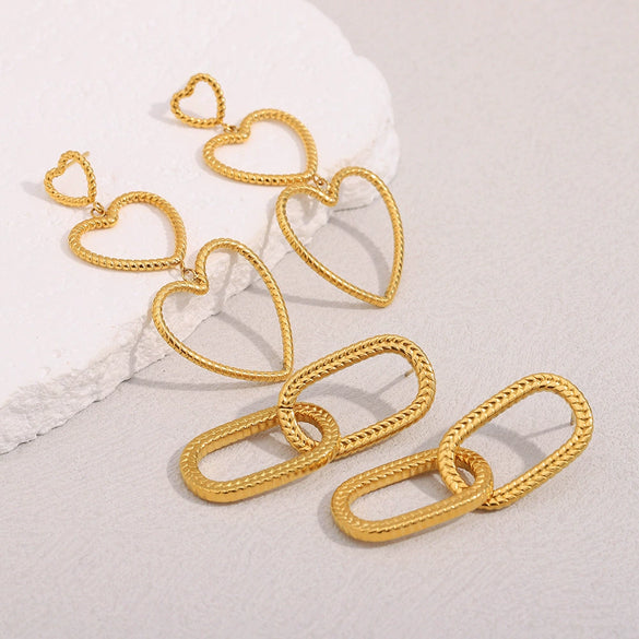 Simple Versatile Work Clothing Stainless Steel Plated Earrings With Snakeskin Pattern And Heart Shape