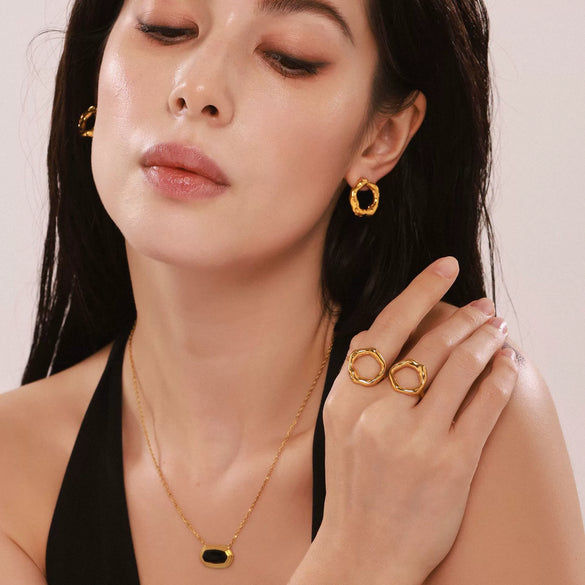Simple Vintage Style Stainless Steel Ring Earrings With Electroplating For Women
