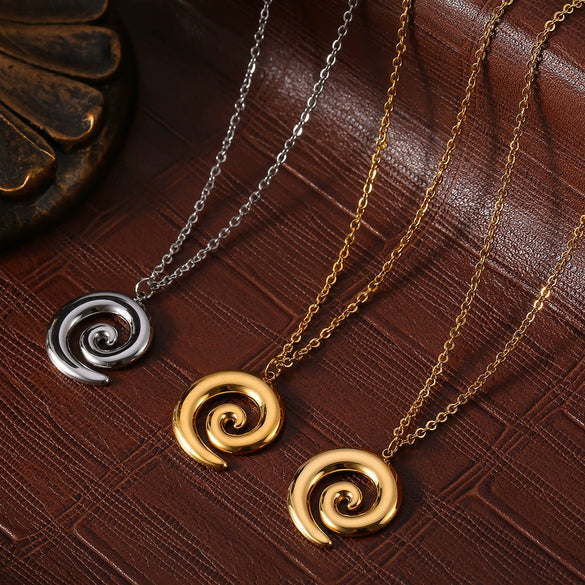 Simple Vortex Pendant Clavicle Necklace And Ring Jewelry Suit In Titanium Steel With Gold Plated Electroplating