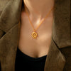Simple Vortex Pendant Clavicle Necklace And Ring Jewelry Suit In Titanium Steel With Gold Plated Electroplating