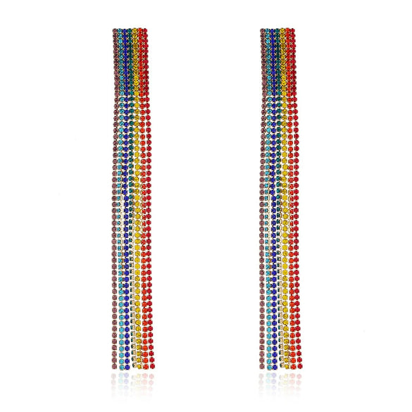 Simple Water Drop Rhinestone Earrings For Women With Claw Chain Long Tassel Electroplating Treatment