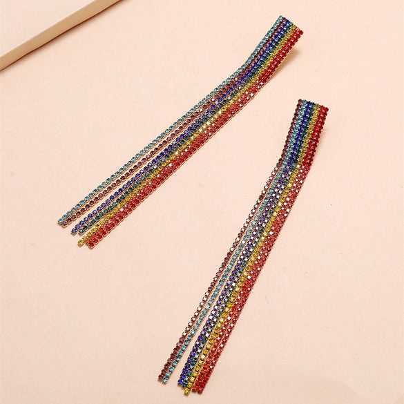 Simple Water Drop Rhinestone Earrings For Women With Claw Chain Long Tassel Electroplating Treatment