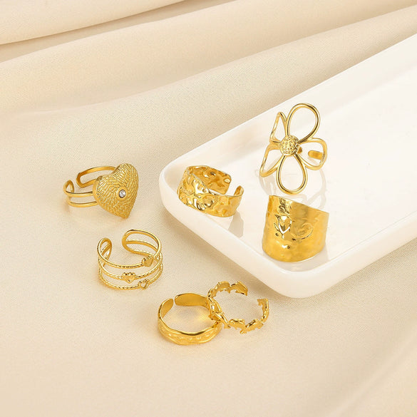 Simple Whale Hollow Flower Open Texture Starfish Ring Stainless Steel Gold Plated Electroplated For Women