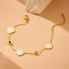 Simple White Shell Style Women's Stainless Steel Bracelet With Geometric And Leaf Pattern Electroplated
