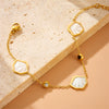 Simple White Shell Style Women's Stainless Steel Bracelet With Geometric And Leaf Pattern Electroplated