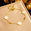 Simple White Shell Style Women's Stainless Steel Bracelet With Geometric And Leaf Pattern Electroplated