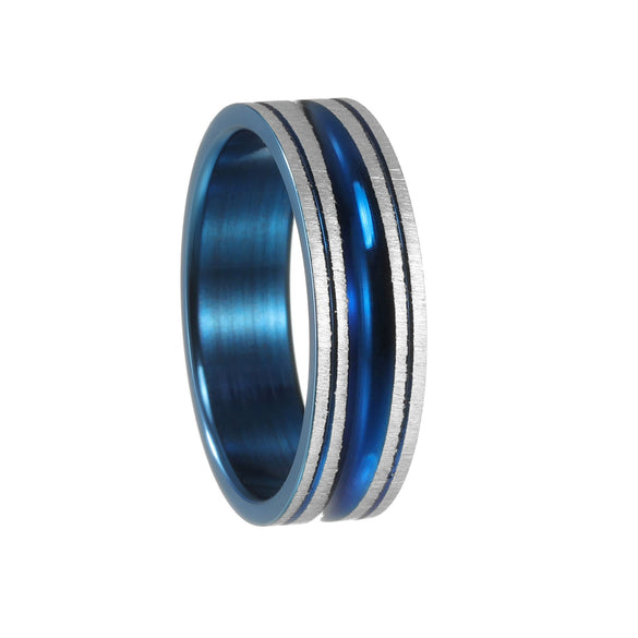 Simple Wide Groove Series Unisex Geometric Titanium Steel Ring With Electroplating And Sand Surface