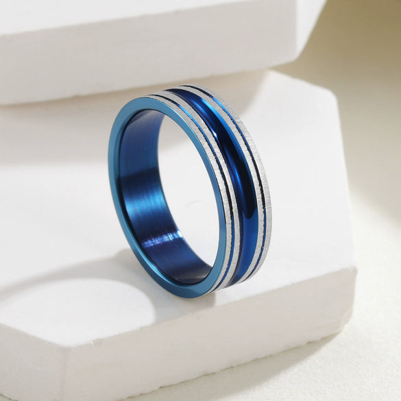 Simple Wide Groove Series Unisex Geometric Titanium Steel Ring With Electroplating And Sand Surface