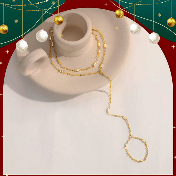 Simple Women's Copper Ring Bracelet With Gold Plated Electroplated Finish Fashion Finger Chain Jewelry