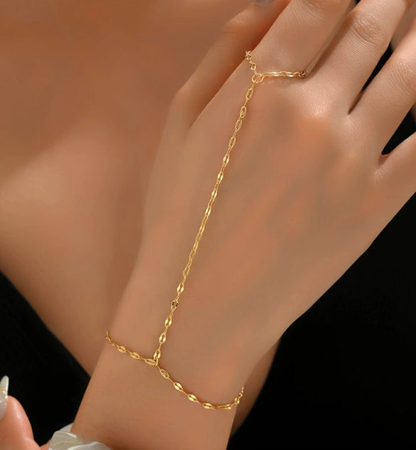 Simple Women's Copper Ring Bracelet With Gold Plated Electroplated Finish Fashion Finger Chain Jewelry