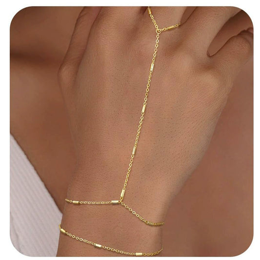 Simple Women's Copper Ring Bracelet With Gold Plated Electroplated Finish Fashion Finger Chain Jewelry