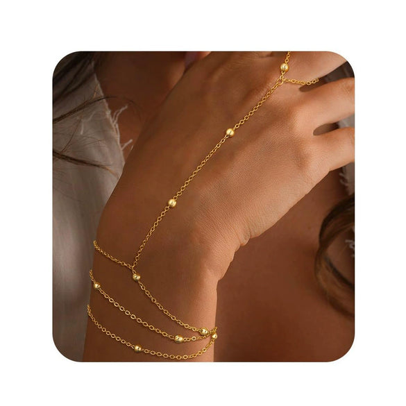 Simple Women's Copper Ring Bracelet With Gold Plated Electroplated Finish Fashion Finger Chain Jewelry