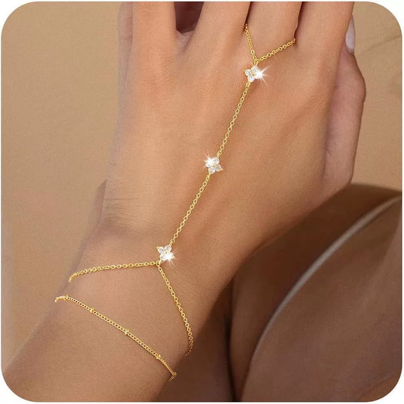 Simple Women's Copper Ring Bracelet With Gold Plated Electroplated Finish Fashion Finger Chain Jewelry