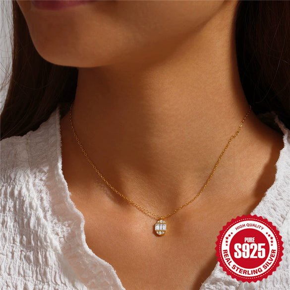 Simple Women's Egg Shaped 925 Sterling Silver Geometric Style Clavicle Necklace With Electroplating
