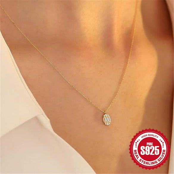 Simple Women's Egg Shaped 925 Sterling Silver Geometric Style Clavicle Necklace With Electroplating