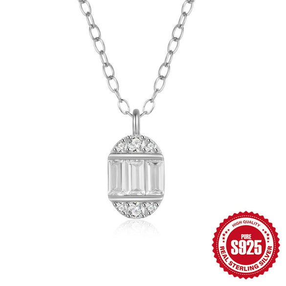Simple Women's Egg Shaped 925 Sterling Silver Geometric Style Clavicle Necklace With Electroplating