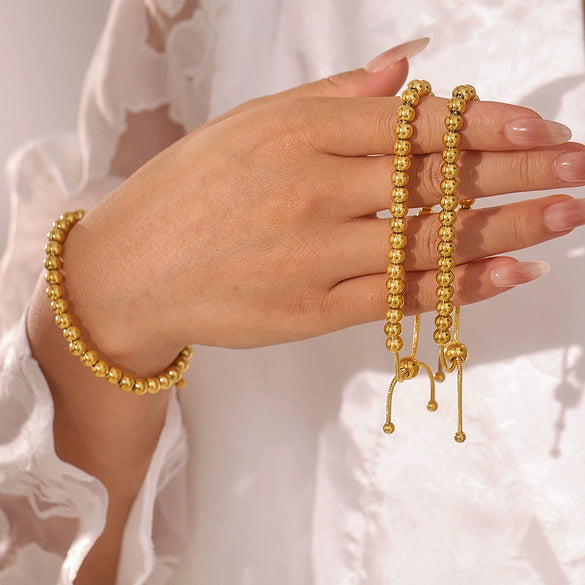 Simple Women's 18K Goldplated Stainless Steel Geometric Ball Pullout Bracelet With Electroplating
