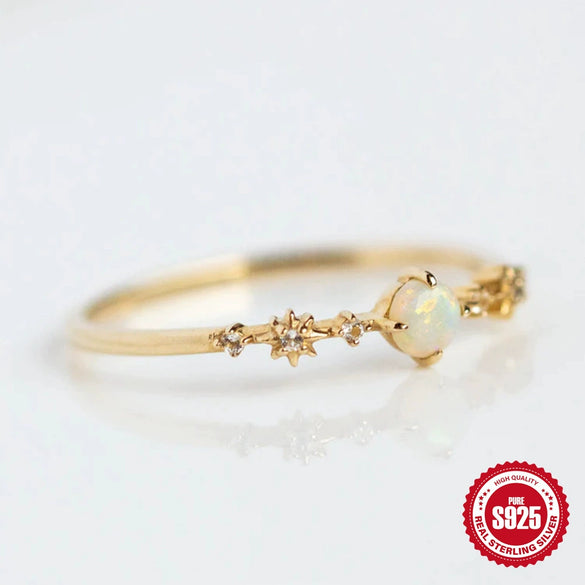 Simple Women's Light Luxury Opal Ring In Geometric Style Made Of 925 Sterling Silver With Electroplating