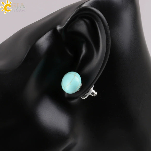 Simple Women's Round Natural Stone Drop Earrings With Marble Pattern And Electroplated Copper Accessories