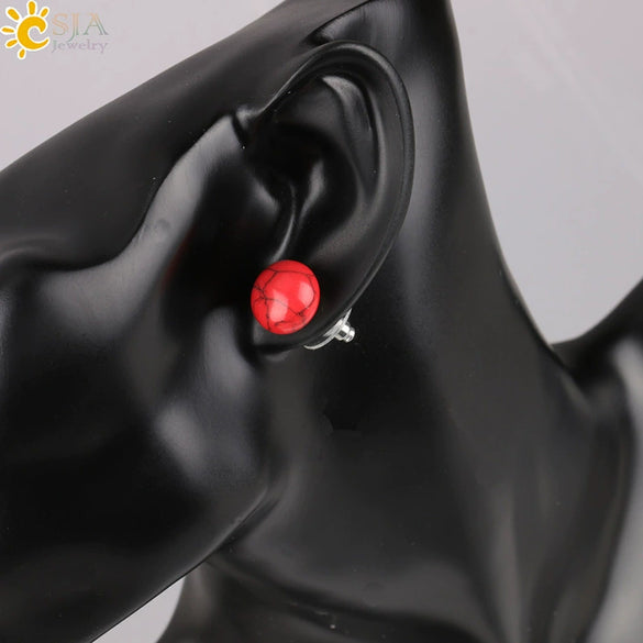 Simple Women's Round Natural Stone Drop Earrings With Marble Pattern And Electroplated Copper Accessories