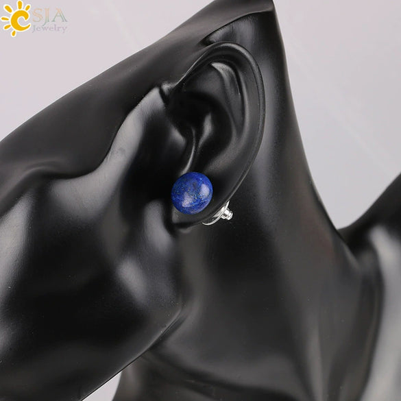 Simple Women's Round Natural Stone Drop Earrings With Marble Pattern And Electroplated Copper Accessories