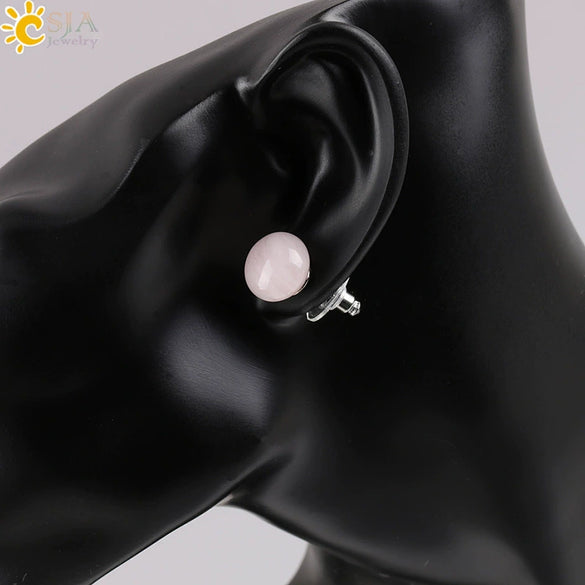 Simple Women's Round Natural Stone Drop Earrings With Marble Pattern And Electroplated Copper Accessories